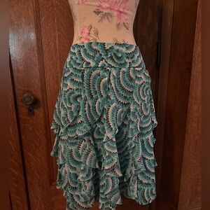 Sunny Leigh Ruffled Brown and Teal Venetian Paper Skirt, Size 6